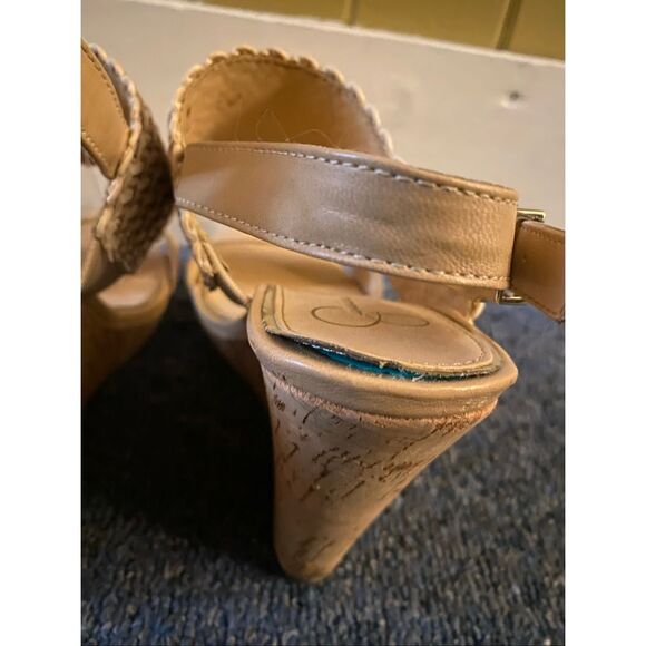 Jessica Simpson women 8 open toe cork 5” wedge strap tan sandals - Picture 8 of 11